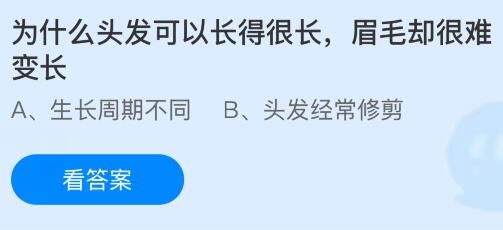 为什么头发可以长得很长，眉毛却很难变长？蚂蚁庄园今日答案最新6.6