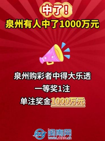 中了！泉州有人中了1000萬元！