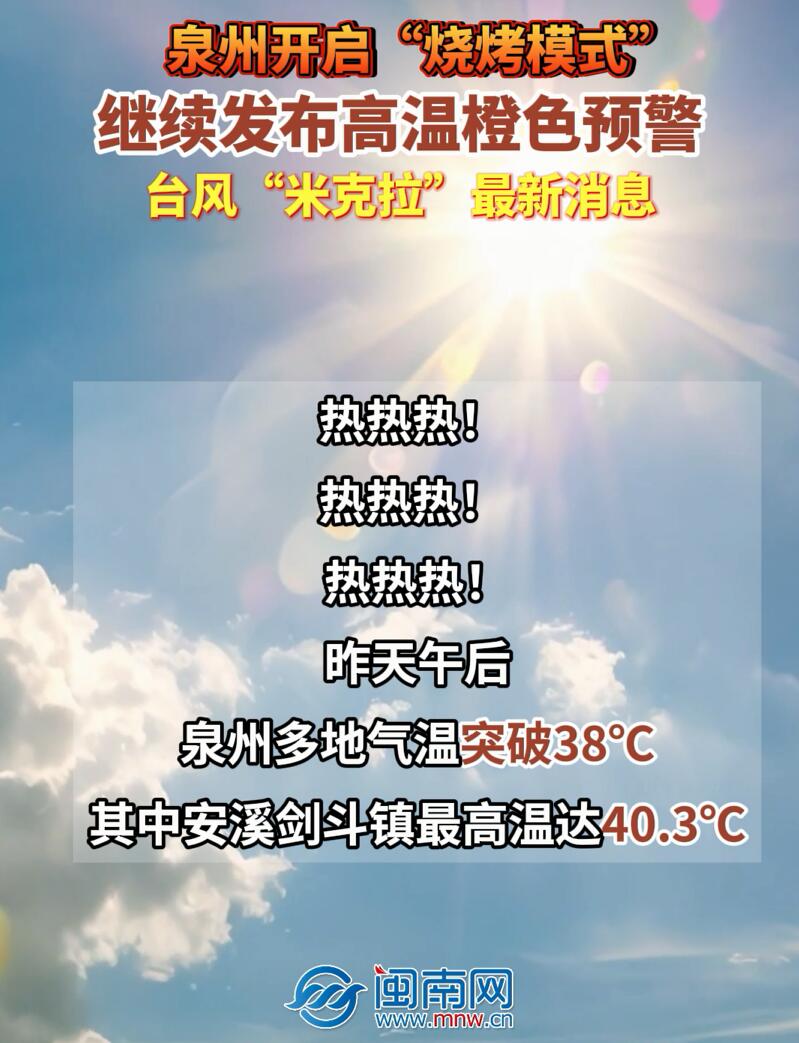 泉州开启“烧烤模式”！继续发布高温橙色预警！台风“米克拉”最新消息