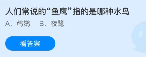 人们常说的“鱼鹰”指的是哪种水鸟?蚂蚁庄园今日答案最新7.3
