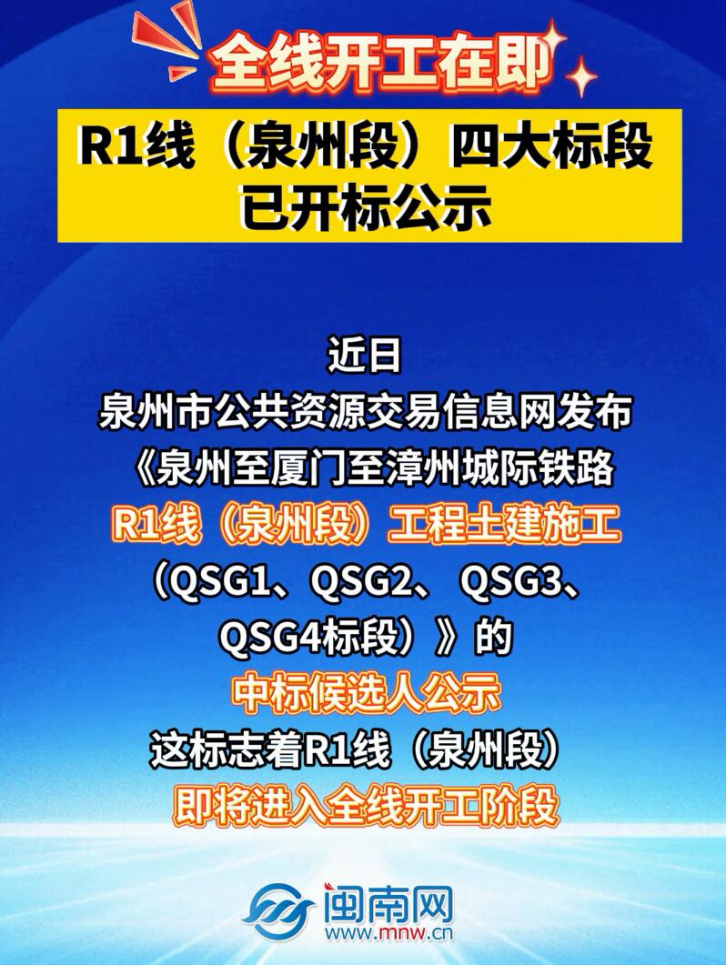 全线开工在即！R1线（泉州段）四大标段已开标公示