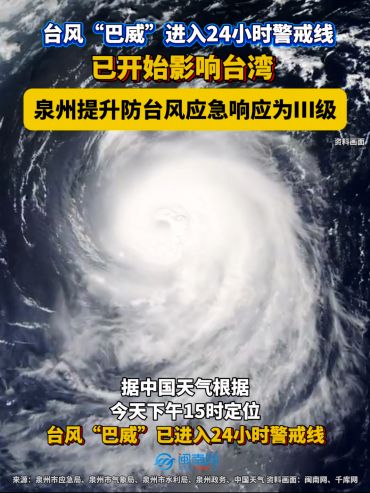 台风“巴威”进入24小时警戒线！泉州提升防台风应急响应为Ⅲ级