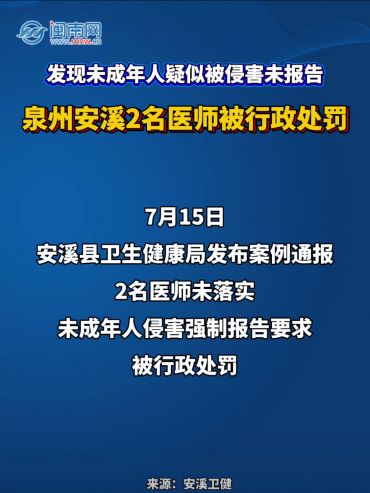 發(fā)現(xiàn)未成年人疑似被侵害未報(bào)告！泉州安溪2名醫(yī)師被行政處罰