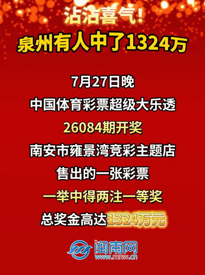 沾沾喜气！泉州有人中了1324万