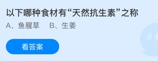 以下哪种食材有“天然抗生素”之称?蚂蚁庄园课堂今天答案最新8月6日
