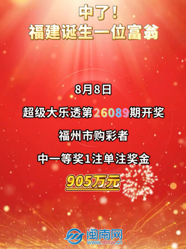中了！福建诞生一位富翁