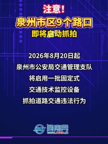 注意！泉州市区9个路口即将启动抓拍