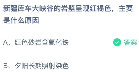 新疆库车大峡谷的岩壁呈现红褐色，主要是什么原因？蚂蚁庄园今日答案最新8.28