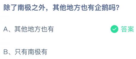 除了南极之外，其他地方也有企鹅吗？蚂蚁庄园今日答案最新9.2