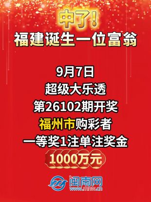 中了！福建诞生一位富翁