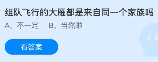 组队飞行的大雁都是来自同一个家族吗？蚂蚁庄园今日答案最新9.12