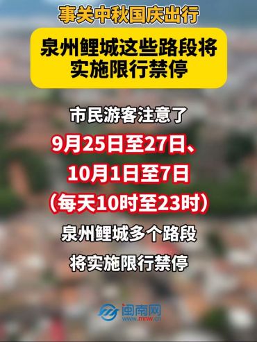 事关中秋国庆出行 美网下注鲤城这些路段将实施限行禁停