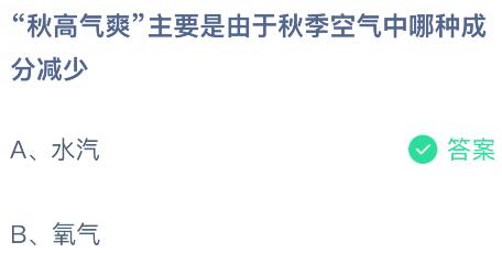 “秋高气爽”主要是由于秋季空气中哪种成分减少?蚂蚁庄园今日答案最新9.23
