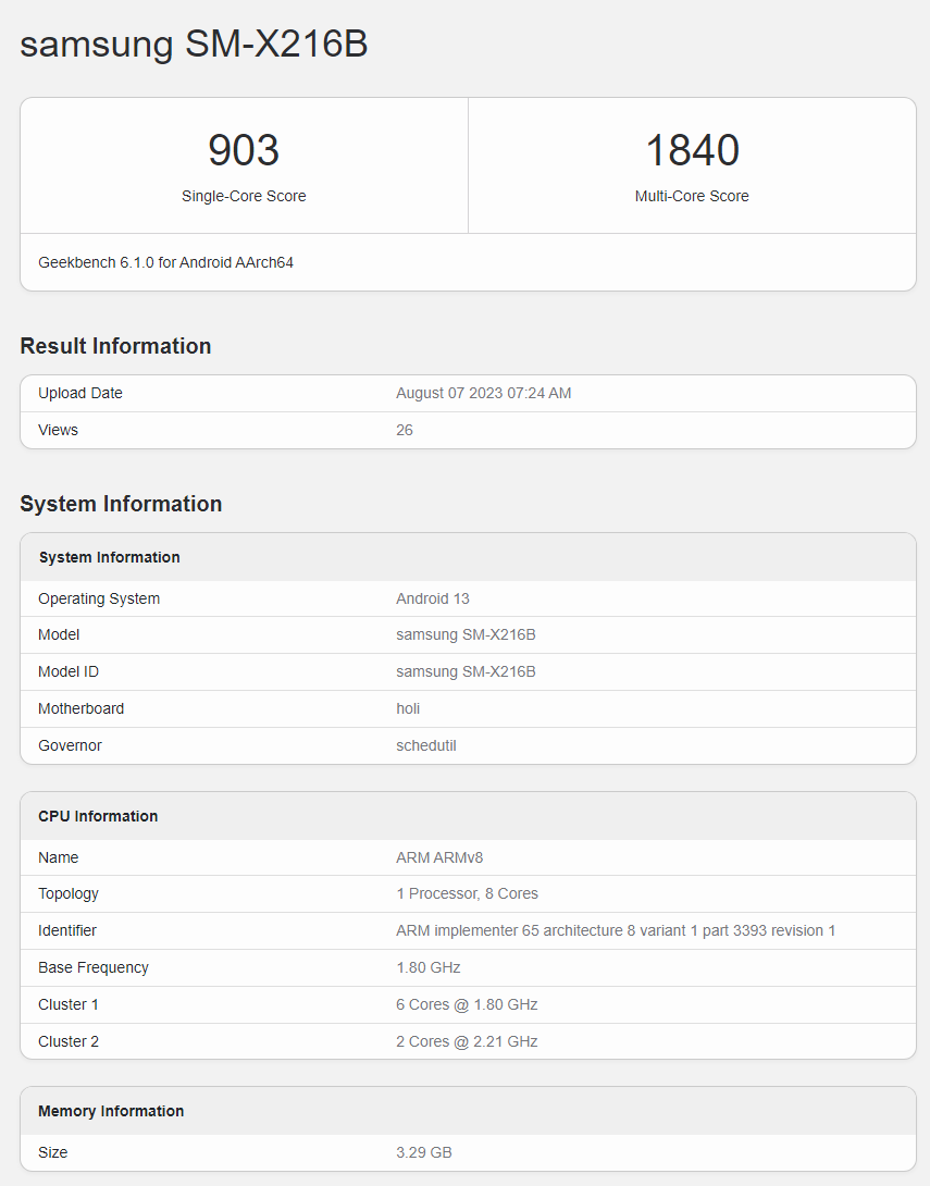 三星tab a9 平板跑分参数曝光:骁龙695处理器